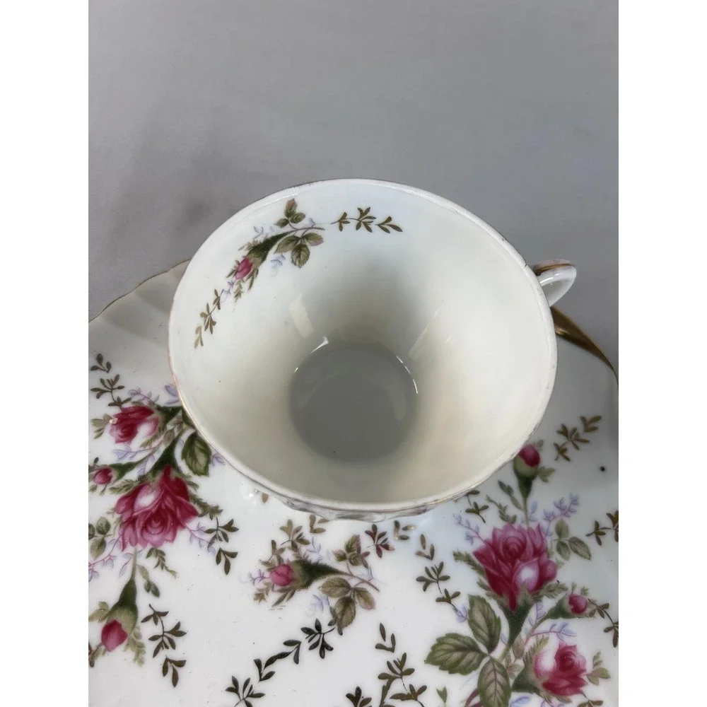Vintage Japan Tea Cup Saucer Set 4 Floral Gold Trim Scalloped‎ Plates